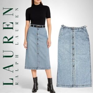 Lauren Jeans Co Ralph Lauren VTG Denim Jean Midi Skirt Back/Front Slit Pockets 6